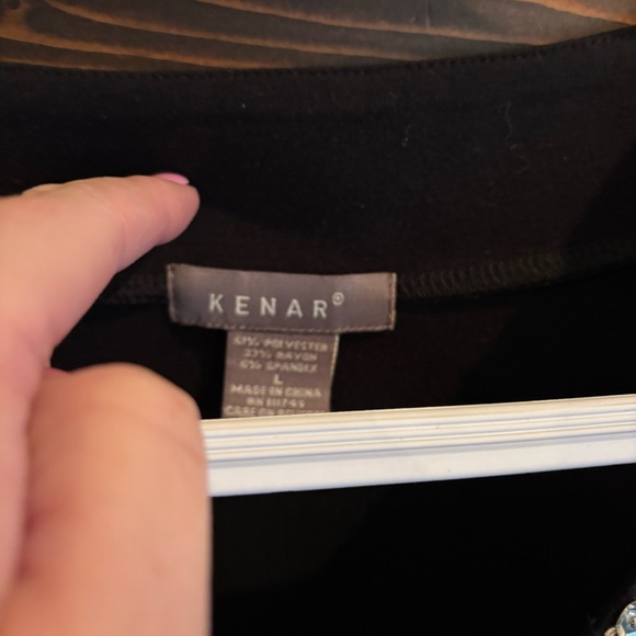 Kenar Black Short Sleeve Top with Beaded Sequin Neckline Large - Picture 6 of 6